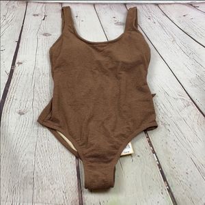 NWT Kona sol brown crinkle one piece swimsuit med